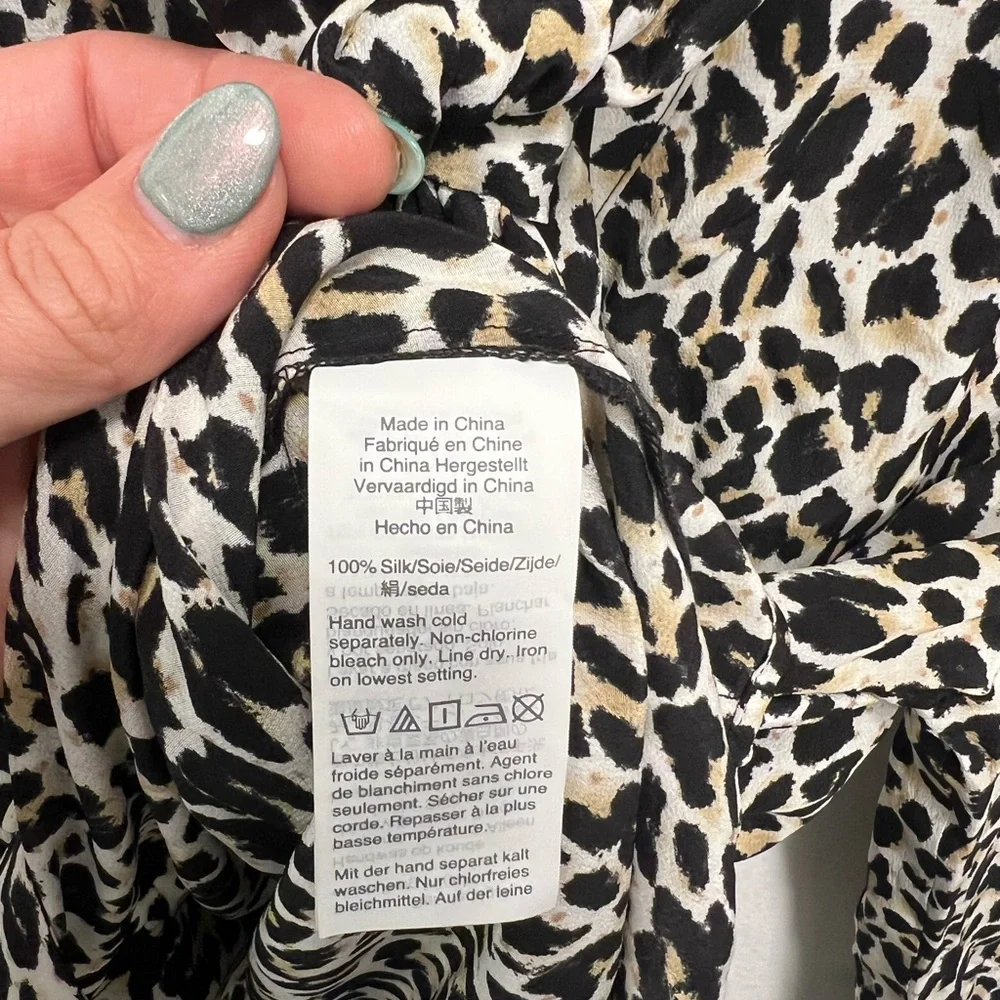 100% Silk Animal Print Blouse - J. Crew - Black and Cream - Natural Fibers